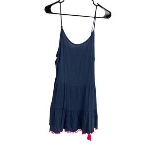 Xhilaration Blue Sleeveless Dress Pink Tassels Side Lace-Up Details Sz Medium